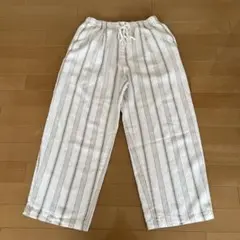 ストライプ ワイドパンツ テーパードパンツ　麻　GU ウエストゴム　ゆったり　S