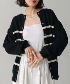 Bou Jeloud（ブージュルード）ボーダーバックロゴカーディガン ブラックF