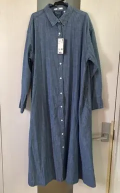 ユニクロ コットンAラインロングシャツ 원피스 L