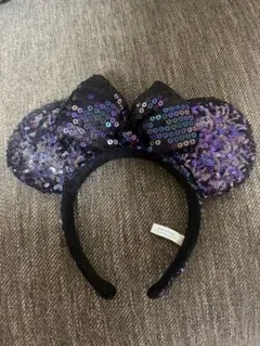 ミニーマウス風カチューシャ 黒と紫のラメ