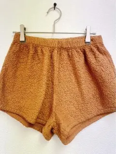 ブラウン フリース風ショートパンツ S サイズもこもこ ルームウェア らくちん