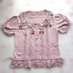 ピンクハウス♥薔薇とチェリーニットモチーフ付きカーディガン