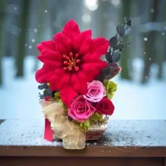 ❤️ポインセチアと プリザーブドフラワーバラのアレンジメント❤️新品！