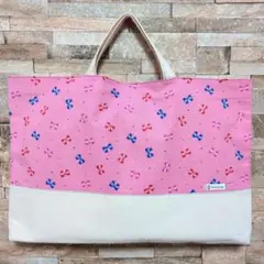 ハンドメイド　レッスンバック　図書バック　サブバッグ　手提げ　リボン　ピンク