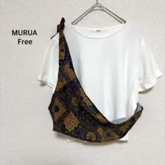 ムルーア◎半袖Tシャツ ホワイト スカーフデザイン ペイズリー柄 カジュアル
