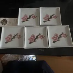 【匿名即日発送】桜の花柄 陶器 角皿 5枚セット