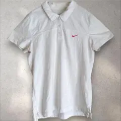 ナイキ【L】テニスウェア ポロシャツ 白 ドライフィット 刺繍ロゴ ゴルフウェア