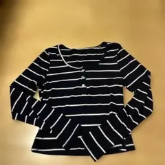 SHEIN ボーダーリブ 長袖Tシャツ Sサイズ