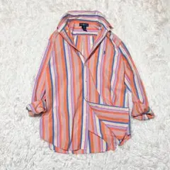 【美品】ラルフローレン ホースマーク マルチストライプ 綿100%シャツ L