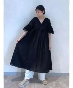 新品♡今季♡LOWRYS FARM♡ボイルギャザーワンピース♡ブラック