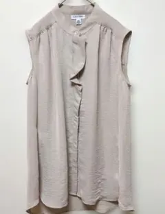 Calvin Klein ノースリーブブラウスS/P ピンクベージュ フリル上品