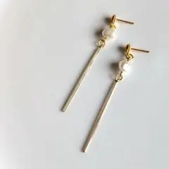 淡水パール×スティックピンピアスイヤリング　ハンドメイド