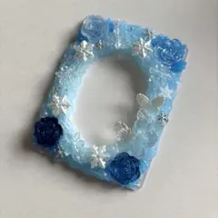 【No.016】ホイップデコ　トレカケース　硬貨ケース　水色　青　雪の結晶　蝶