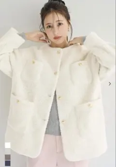 coca プードル金釦ノーカラーコート