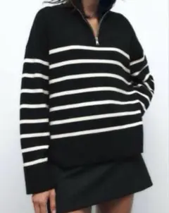 最終値下げ ZARA ストライプ ハーフジップ