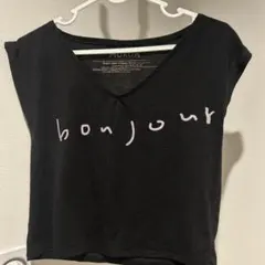 MURUA bonjour ロゴ Vネック 半袖 Tシャツ ブラックのサムネイル