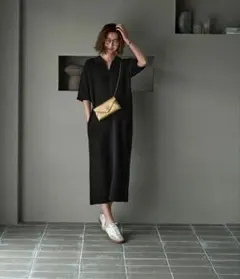 STYLE DELI(スタイルデリ)ワッフル編みスキッパーワンピース ブラックのサムネイル