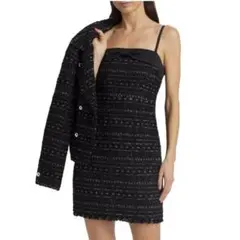 【新品タグ付】ケイトスペード ツイードミニワンピドレス 黒 リボン XS S