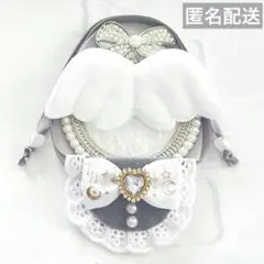 いつぬい ぬい用 羽 付き 月と星 リボン スタイ よだれかけ グレー モンぬい