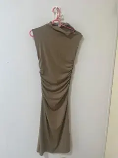 H&M ノースリーブ ギャザーワンピース ブラウン系 XS