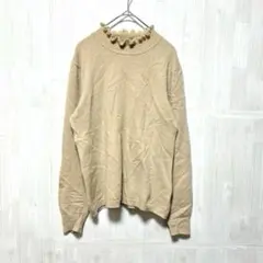 【Poussiere】フリルネック ベージュ ニット カシミヤ100% サイズL