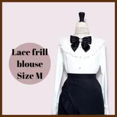 レースフリルブラウス　ホワイト　M　ドレスシャツ　レース　地雷系　量産型