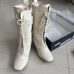 ホワイト レースアップ ロングブーツ