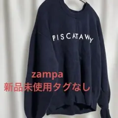 zampa ニット カットソー　ロゴ　ネイビー