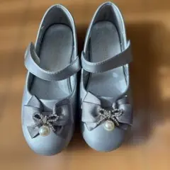 シルバー フォーマルシューズ リボン付き