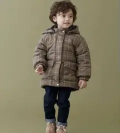 プティマイン　チェック柄フード付きダウンコート　キッズ　アウター　ベビー