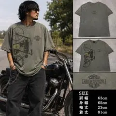 鬼フェード激レア ハーレーダビッドソン 初期型バイクTシャツ 2XL カーキ古着