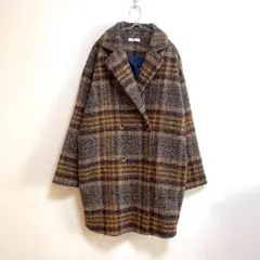 【RIVIETTA】ツイードロングコート チェック柄 ポケット有 毛混 M
