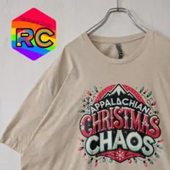 古着 USA 海外 クリスマス 冬 イベント ロゴ Tシャツ ベージュ 2XL
