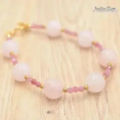 ブレスレット マンテル金具 ローズクォーツ × ピンクトルマリン 天然石 2R7