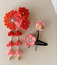 和装髪飾り　オレンジ*桃色