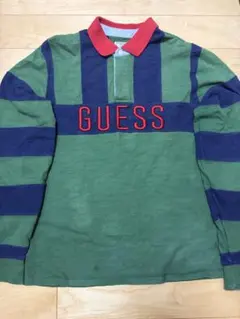 guess green label モンキータイム 長袖ポロシャツ ゲス グリーンレーベル×モンキータイム コラボ ラグビーシャツ 緑 L