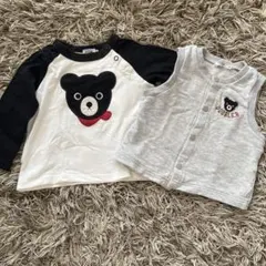 ミキハウス　DOUBLE.B クマ顔 長袖Tシャツ ベスト　70-80センチ