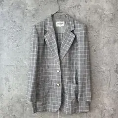 ジュンアシダ　チェック柄　テーラード ジャケット　麻　秋　春　M トラッド