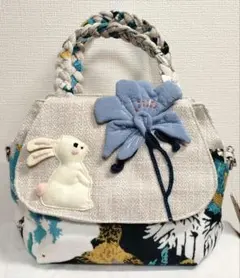 【新品】うさぎと大きな花デザイン 2wayハンドバッグ ショルダーバッグ