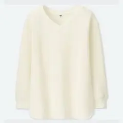 UNIQLO／ワッフルVネックT（9分袖）／オフホワイト／Ｌ