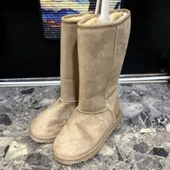 ベージュ スエード ロングブーツ ファー裏地