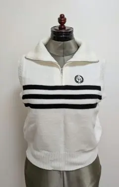 ホワイトノースリーブセーター ブラックストライプ