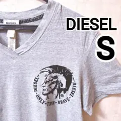 DIESEL 半袖 Vネック Tシャツ S グレー ブランドロゴ入