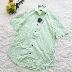 インターメッツォ　半袖シャツ　(M)　緑系　レナウン　総柄　日本製　カジュアル