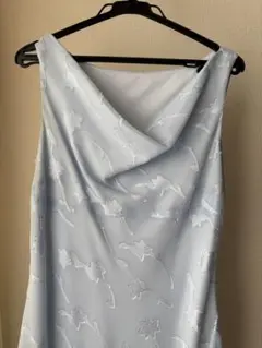 ライトブルー 花柄刺繍 ノースリーブドレス