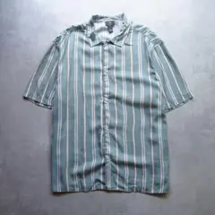 ビッグサイズ H&M 半袖ストライプシャツ XL くすみグリーンのサムネイル