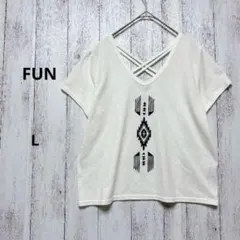 FUN Tシャツ L オルテガ柄 クロスデザイン エスニック