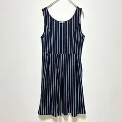 ロペピクニック　ひざ丈　ノースリーブワンピース　ストライプ　紺　白　38 M
