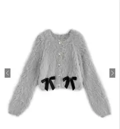 GRL シャギーニットリボンショート丈カーディガン[pm415]