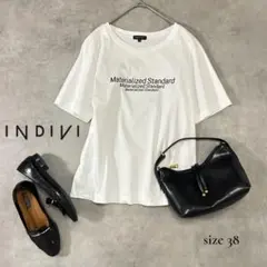 【INDIVI】ロゴ カットソー Tシャツ 白 ホワイト 38 M相当 きれいめ